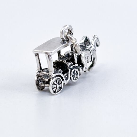Vintage Sterling Silver 925 Horse and Carriage Charm Pendant - Picture 5 of 8
